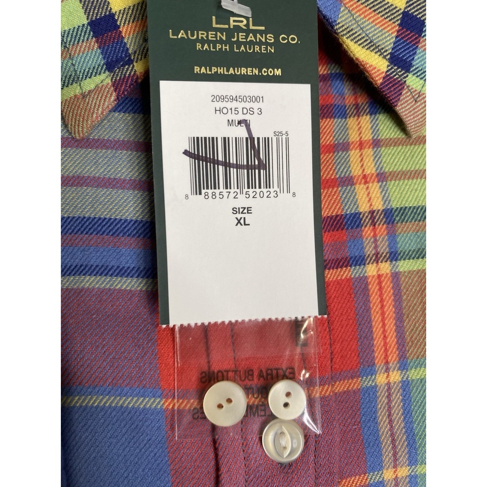 NWT LRL Ralph Lauren Men's XL Classic Fit Bright Plaid Oxford Long Sleeve Shirt - Picture 5 of 11